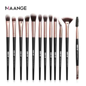 MAANGE 12pcs Eye Makeup Brushes Set With Cosmestic Bag Eyeshadow Blending Eyeliner Eyelash Eyebrow Brushes Make Up Professional