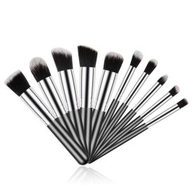 Mini Makeup Brushes Set for Travel Set Synthesized 10 Pieces (Black Silver)